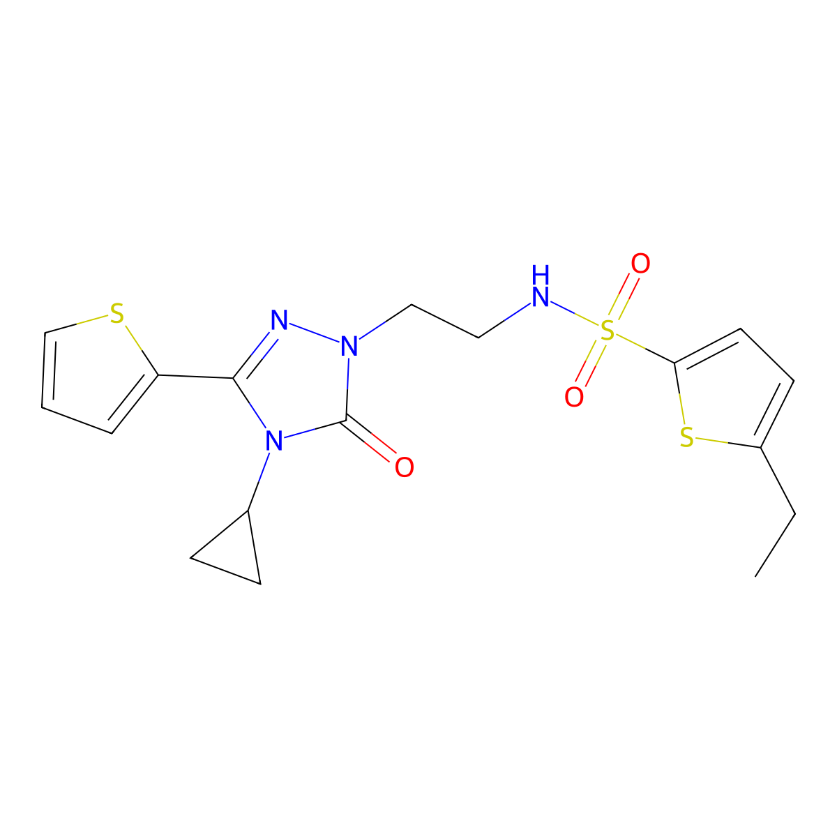 N-{2-[4-cyclopropyl-5-oxo-3-(thiophen-2-yl)-4,5-dihydro-1H-1,2,4-triazol-1-yl]ethyl}-5-ethylthiophene-2-sulfonamide molecular structure, CAS 1448073-88-8