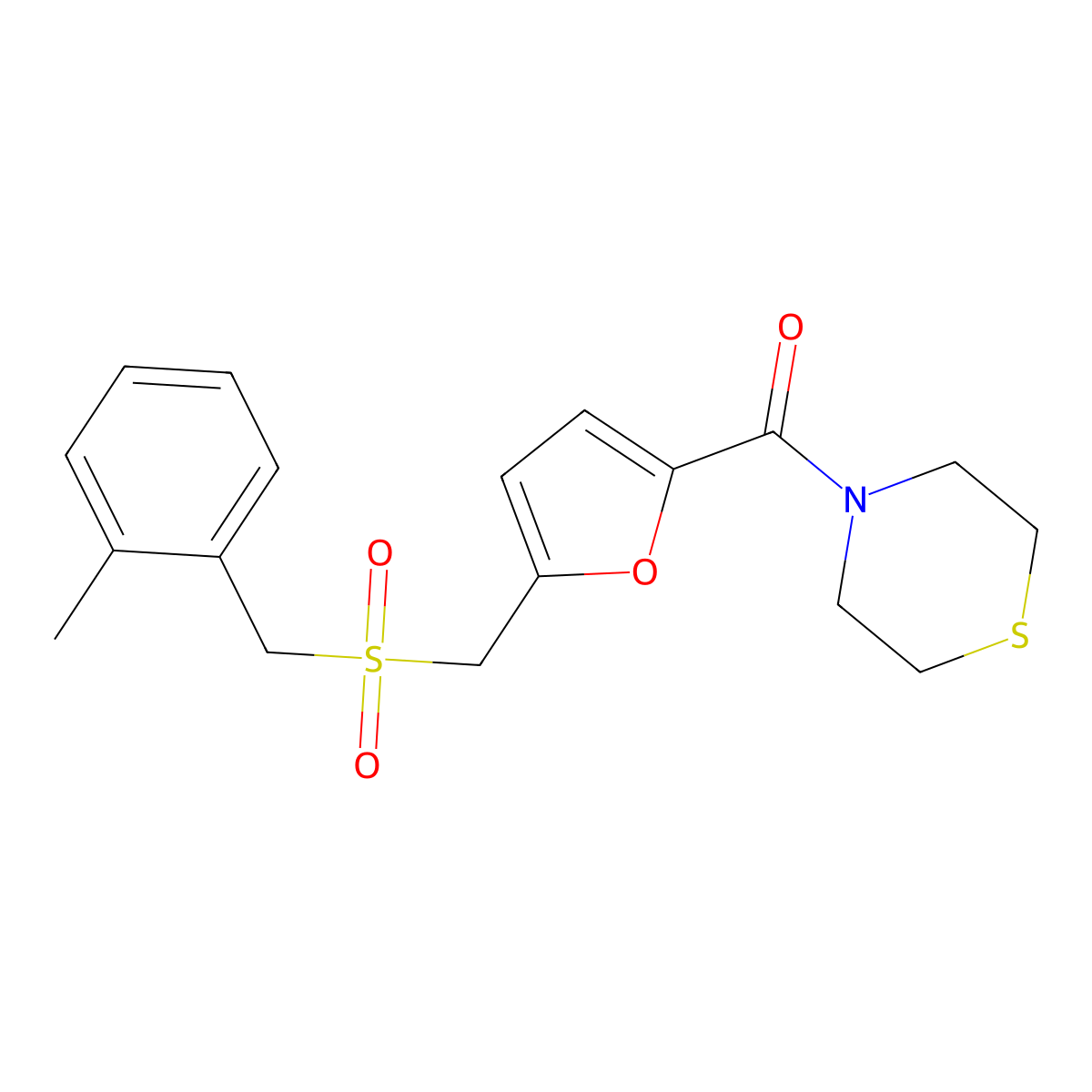 (5-(((2-Methylbenzyl)sulfonyl)methyl)furan-2-yl)(thiomorpholino)methanone molecular structure, CAS 1448073-93-5