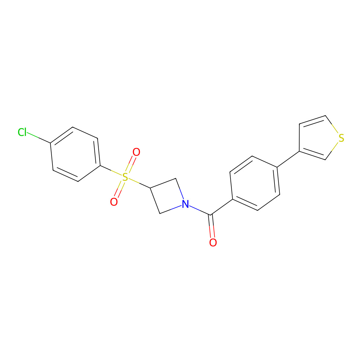 (3-((4-Chlorophenyl)sulfonyl)azetidin-1-yl)(4-(thiophen-3-yl)phenyl)methanone molecular structure, CAS 1448073-94-6