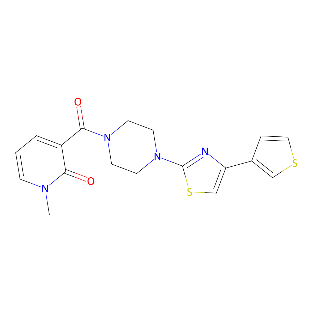 1-methyl-3-(4-(4-(thiophen-3-yl)thiazol-2-yl)piperazine-1-carbonyl)pyridin-2(1H)-one molecular structure, CAS 1448073-96-8