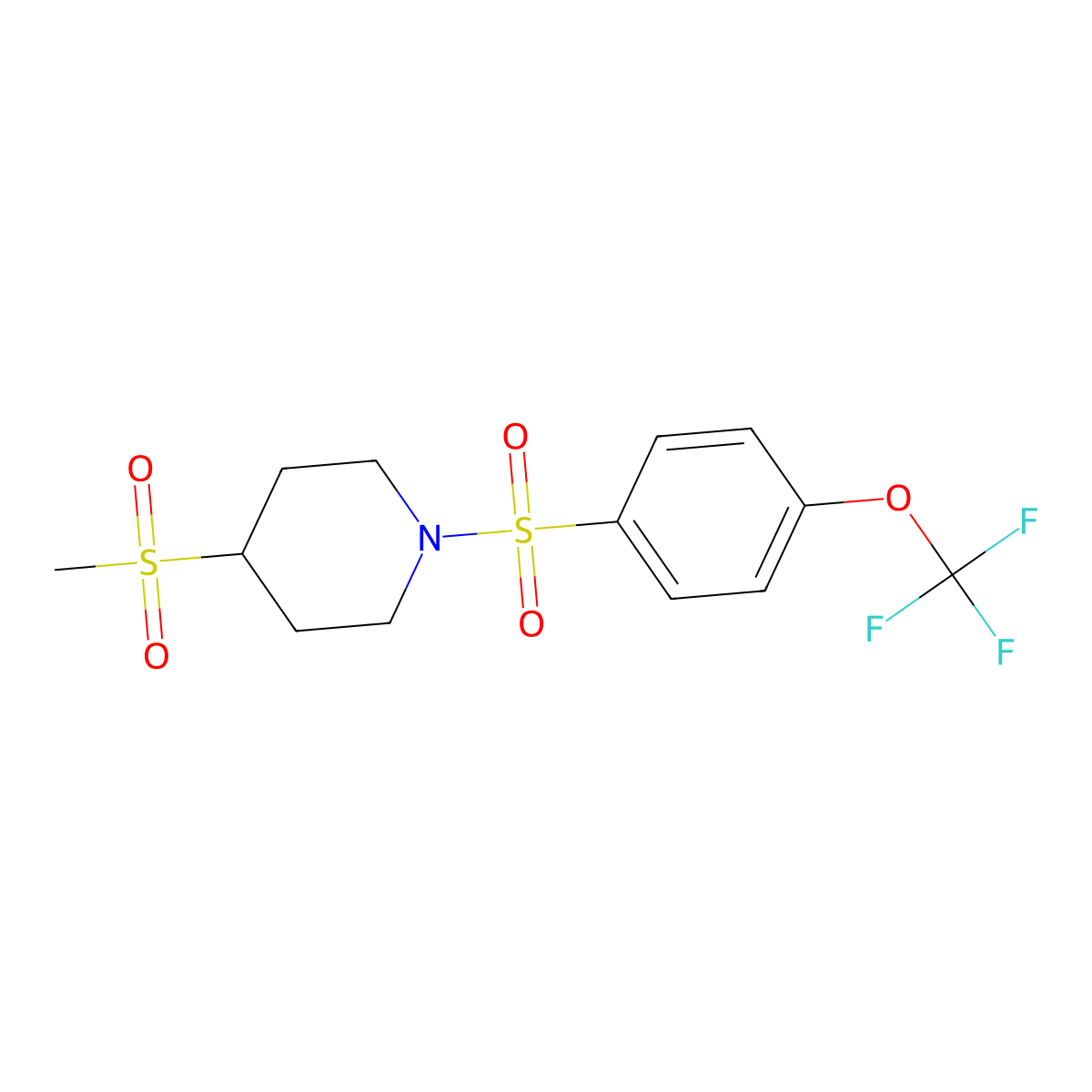 4-(Methylsulfonyl)-1-((4-(trifluoromethoxy)phenyl)sulfonyl)piperidine molecular structure, CAS 1448073-97-9
