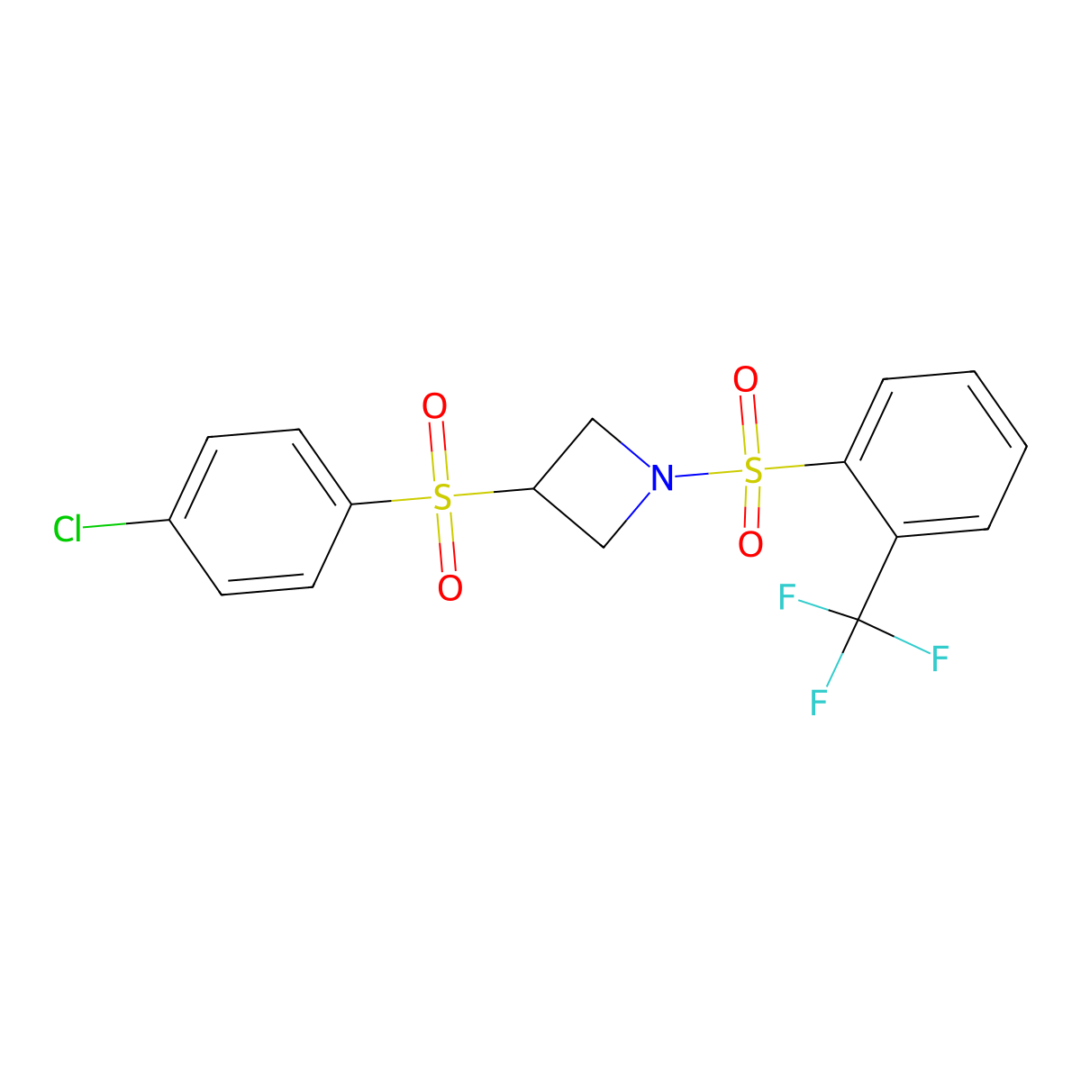 3-((4-Chlorophenyl)sulfonyl)-1-((2-(trifluoromethyl)phenyl)sulfonyl)azetidine molecular structure, CAS 1448074-02-9