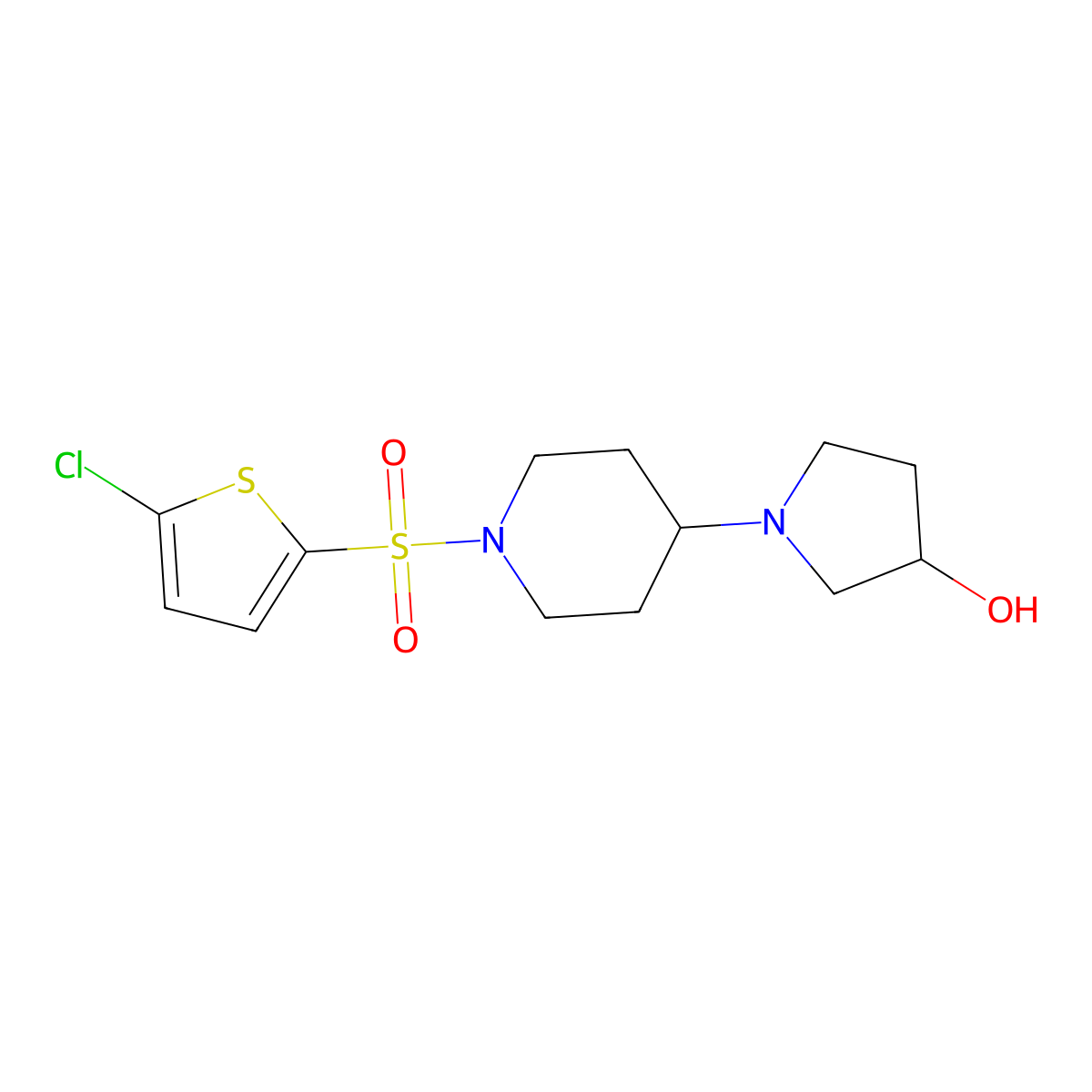 1-(1-((5-Chlorothiophen-2-yl)sulfonyl)piperidin-4-yl)pyrrolidin-3-ol molecular structure, CAS 1448074-03-0