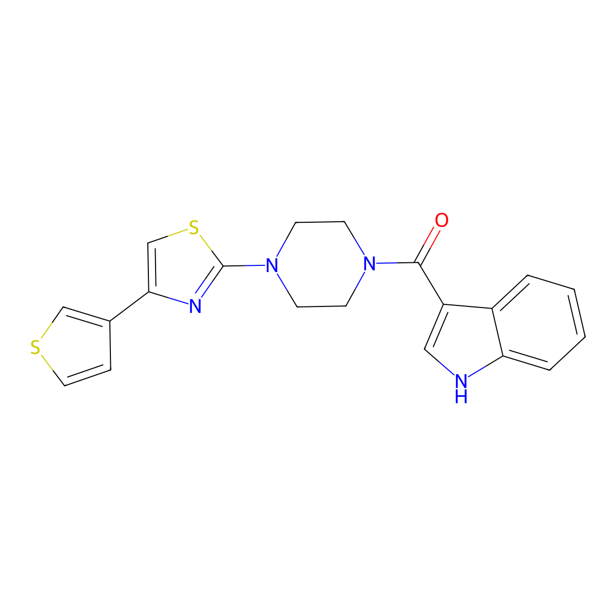 3-{4-[4-(thiophen-3-yl)-1,3-thiazol-2-yl]piperazine-1-carbonyl}-1H-indole molecular structure, CAS 1448074-04-1