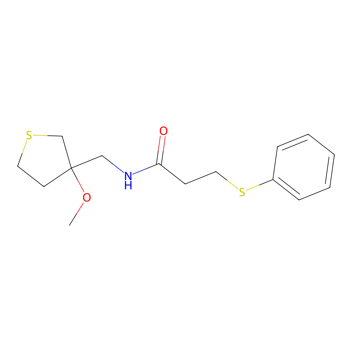 N-((3-methoxytetrahydrothiophen-3-yl)methyl)-3-(phenylthio)propanamide molecular structure, CAS 1448074-54-1