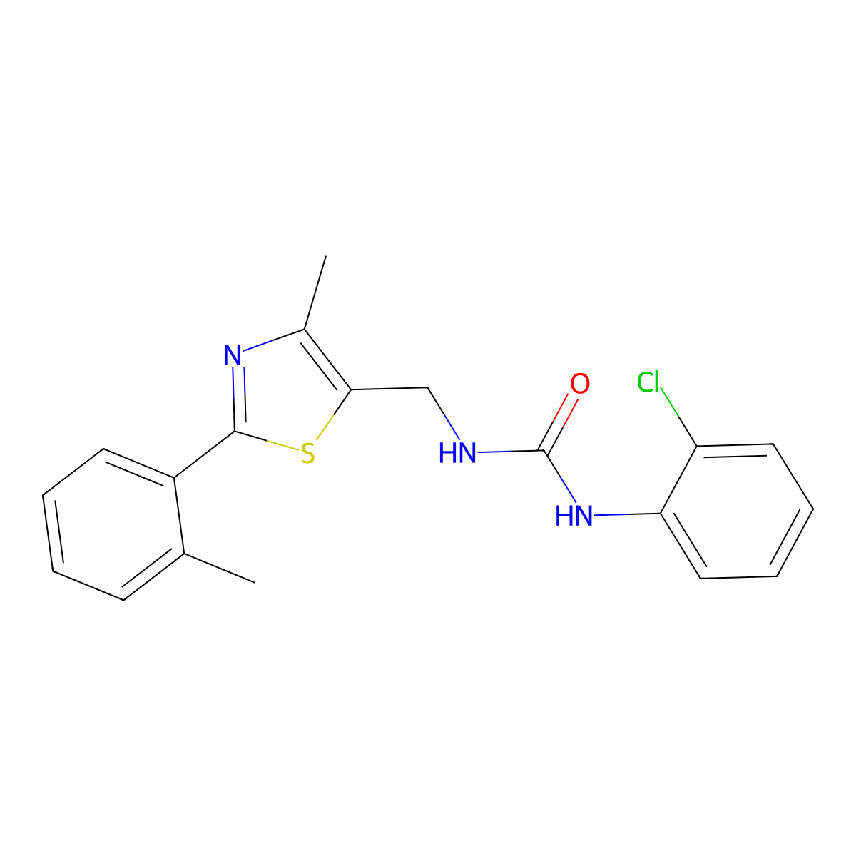 1-(2-Chlorophenyl)-3-((4-methyl-2-(o-tolyl)thiazol-5-yl)methyl)urea molecular structure, CAS 1448074-63-2