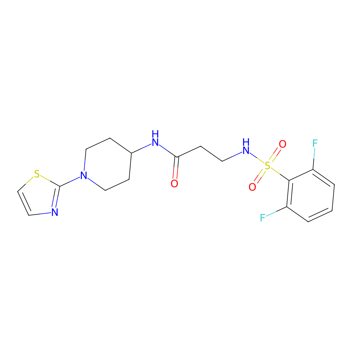 3-(2,6-difluorophenylsulfonamido)-N-(1-(thiazol-2-yl)piperidin-4-yl)propanamide molecular structure, CAS 1448074-67-6