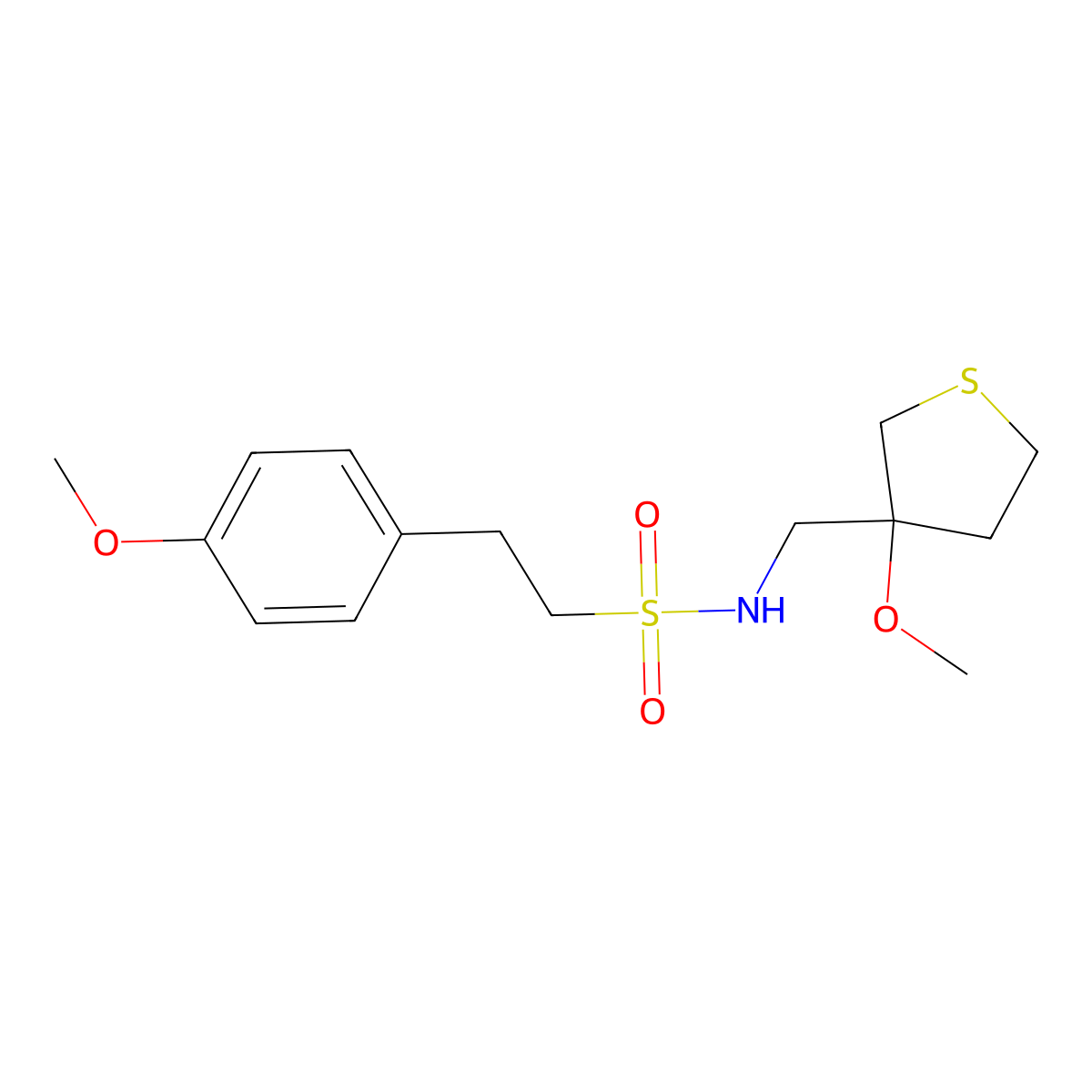 2-(4-methoxyphenyl)-N-((3-methoxytetrahydrothiophen-3-yl)methyl)ethanesulfonamide molecular structure, CAS 1448074-69-8