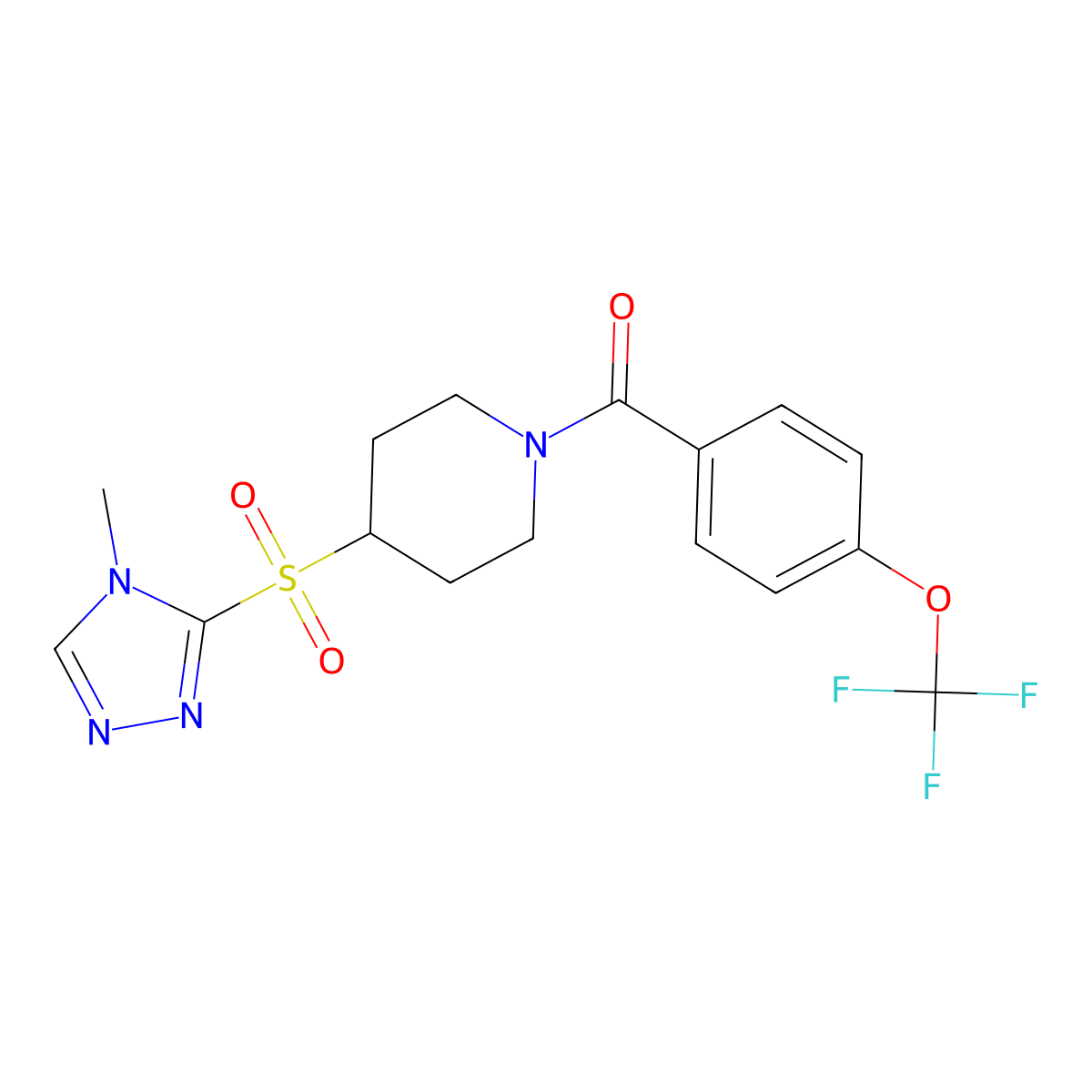 (4-((4-methyl-4H-1,2,4-triazol-3-yl)sulfonyl)piperidin-1-yl)(4-(trifluoromethoxy)phenyl)methanone molecular structure, CAS 1448074-70-1