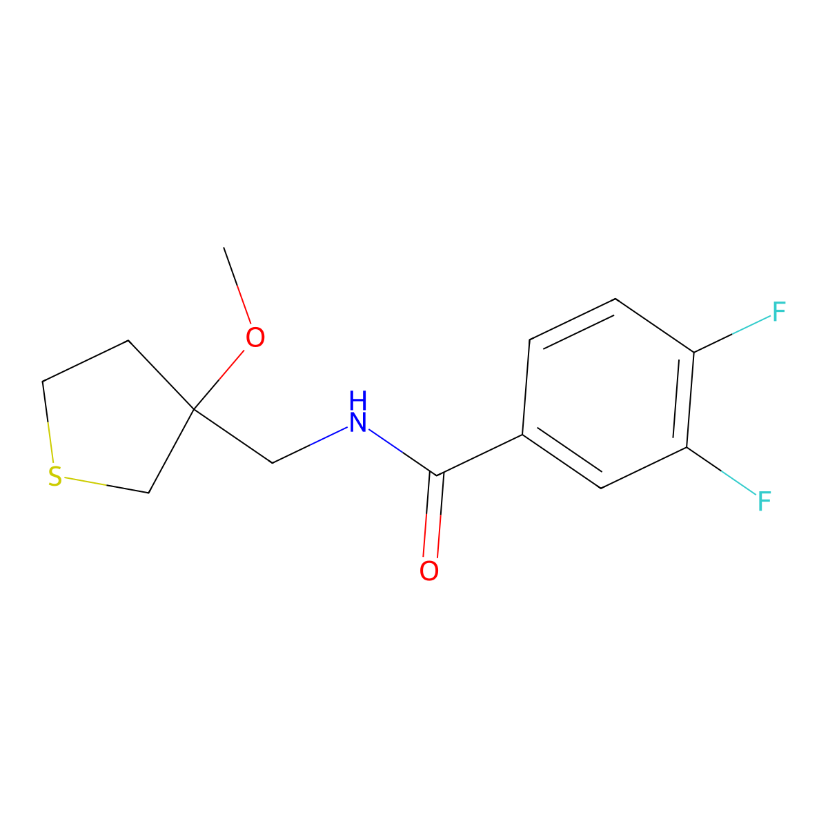 3,4-difluoro-N-((3-methoxytetrahydrothiophen-3-yl)methyl)benzamide molecular structure, CAS 1448074-72-3