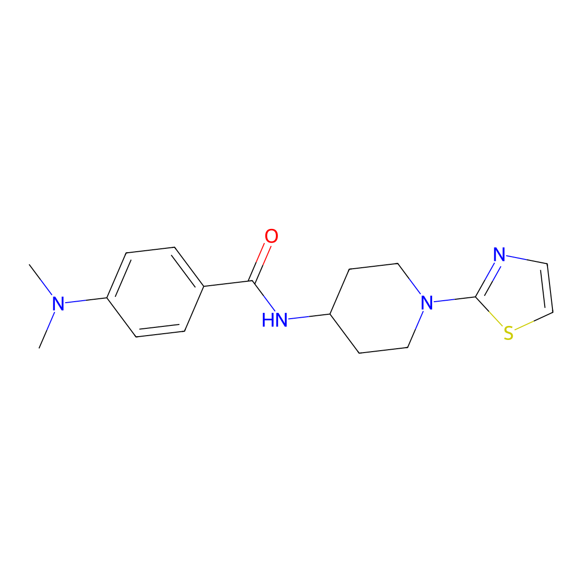4-(dimethylamino)-N-(1-(thiazol-2-yl)piperidin-4-yl)benzamide molecular structure, CAS 1448074-76-7