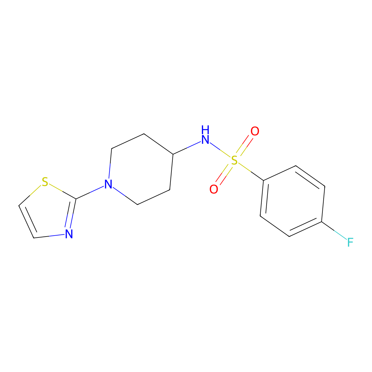 4-fluoro-N-(1-(thiazol-2-yl)piperidin-4-yl)benzenesulfonamide molecular structure, CAS 1448074-78-9