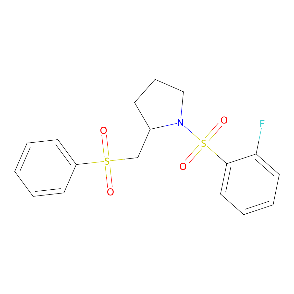 1-((2-Fluorophenyl)sulfonyl)-2-((phenylsulfonyl)methyl)pyrrolidine molecular structure, CAS 1448074-80-3