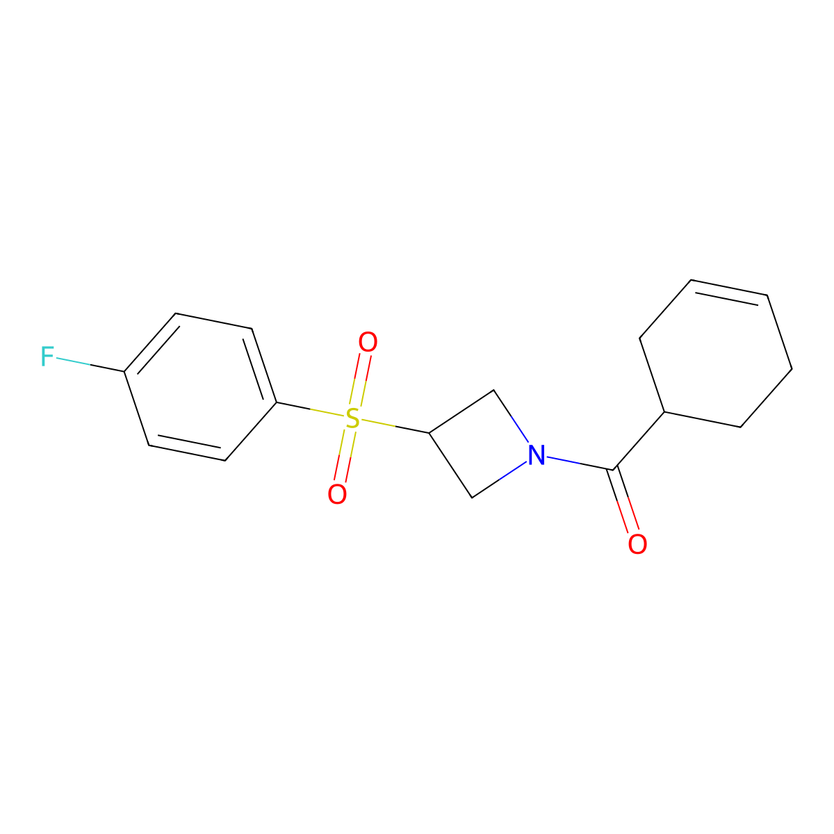 Cyclohex-3-en-1-yl(3-((4-fluorophenyl)sulfonyl)azetidin-1-yl)methanone molecular structure, CAS 1448074-82-5