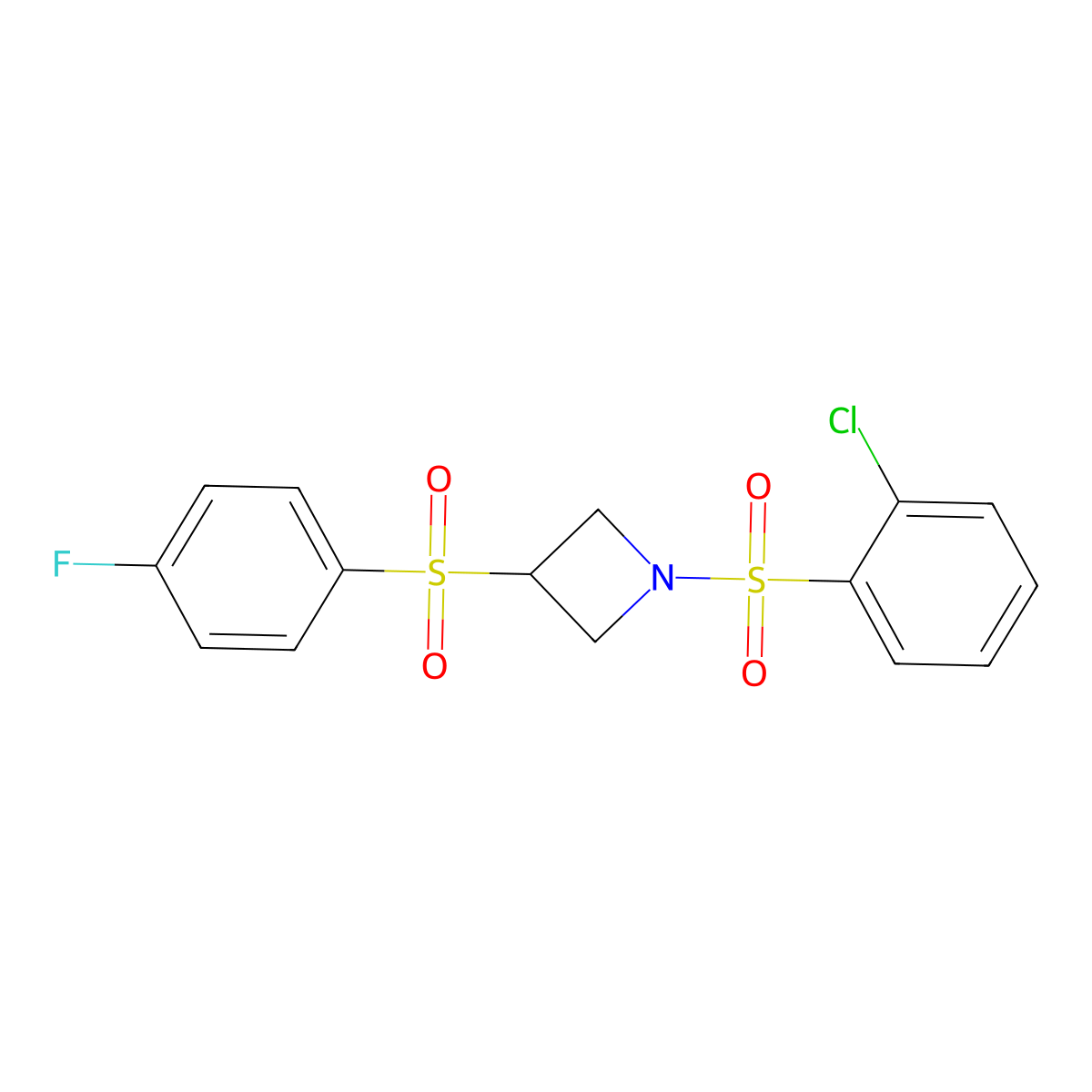 1-((2-Chlorophenyl)sulfonyl)-3-((4-fluorophenyl)sulfonyl)azetidine molecular structure, CAS 1448074-90-5