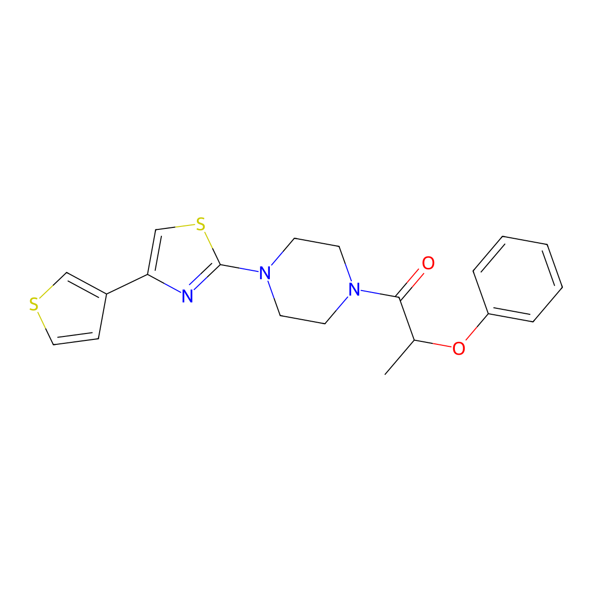 2-Phenoxy-1-(4-(4-(thiophen-3-yl)thiazol-2-yl)piperazin-1-yl)propan-1-one molecular structure, CAS 1448074-93-8