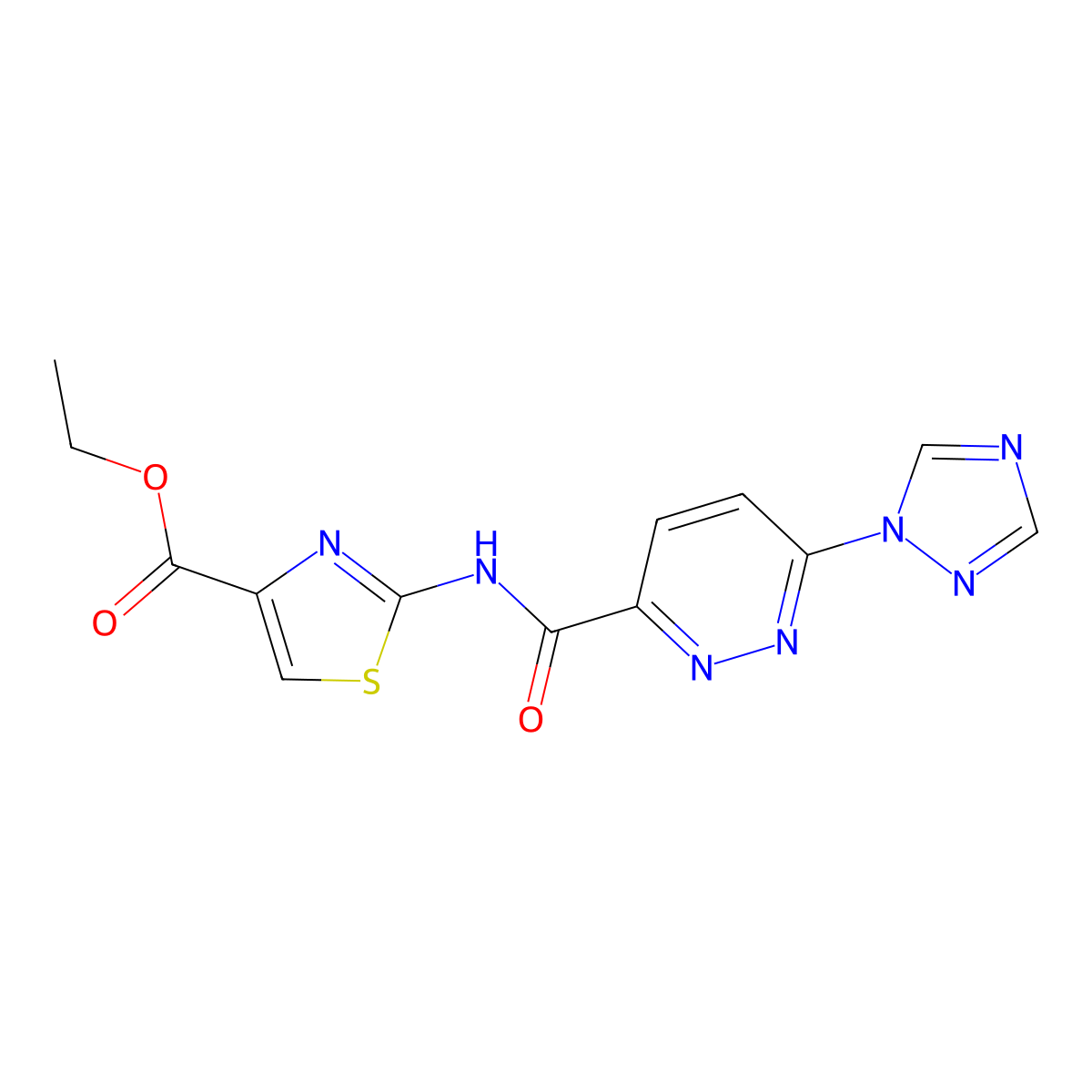 ethyl 2-(6-(1H-1,2,4-triazol-1-yl)pyridazine-3-carboxamido)thiazole-4-carboxylate molecular structure, CAS 1448074-97-2