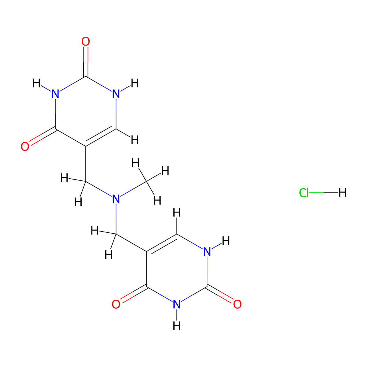 5,5'-((methylazanediyl)bis(methylene))bis(pyrimidine-2,4(1H,3H)-dione) hydrochloride molecular structure, CAS 1448075-04-4