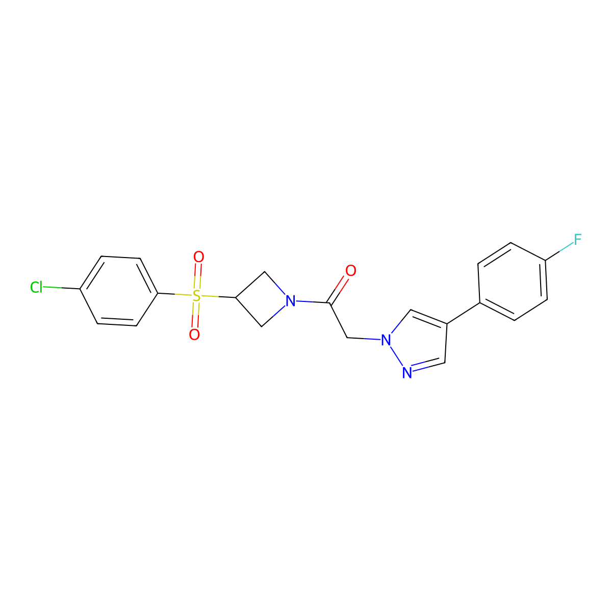 1-(3-((4-chlorophenyl)sulfonyl)azetidin-1-yl)-2-(4-(4-fluorophenyl)-1H-pyrazol-1-yl)ethanone molecular structure, CAS 1448075-06-6