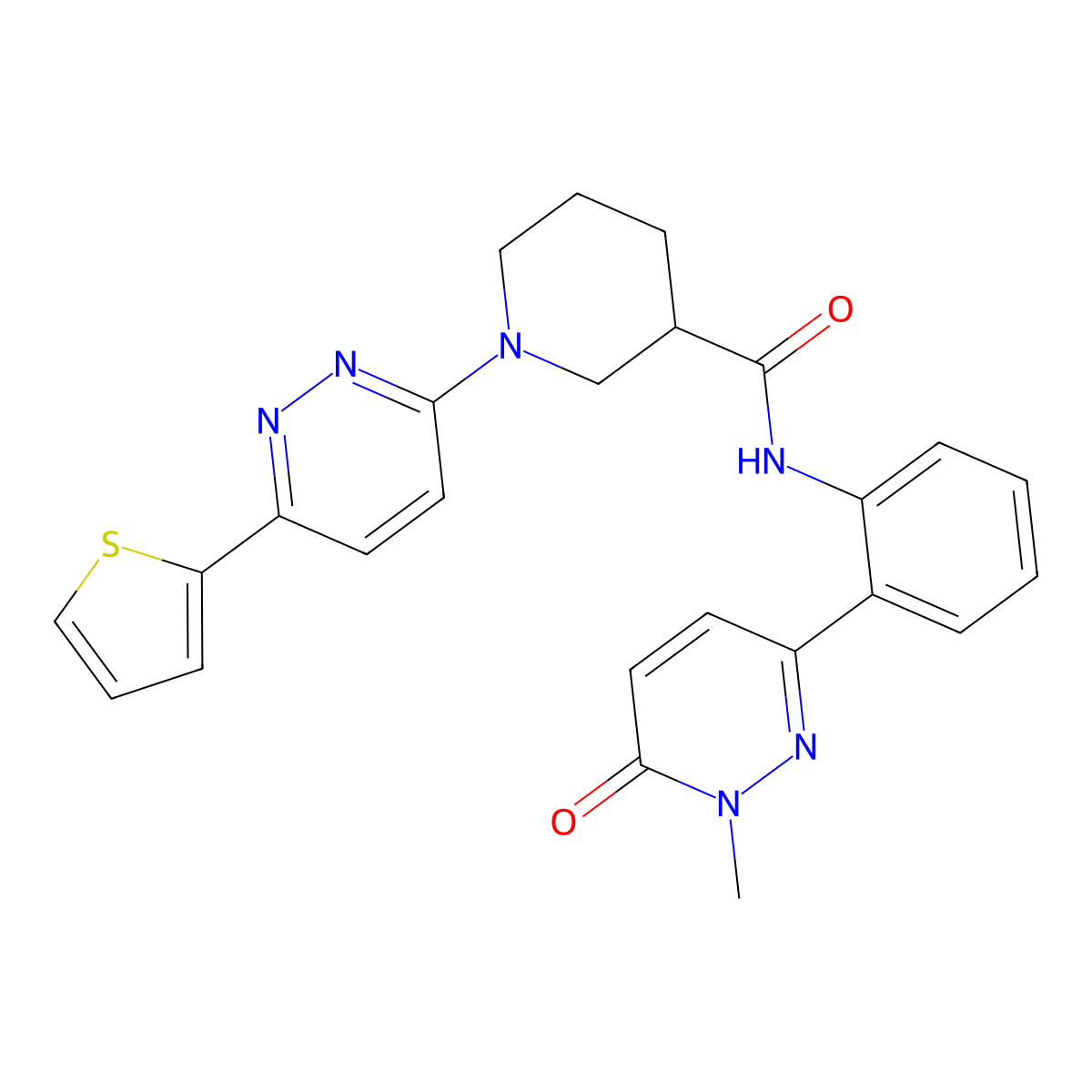 N-(2-(1-methyl-6-oxo-1,6-dihydropyridazin-3-yl)phenyl)-1-(6-(thiophen-2-yl)pyridazin-3-yl)piperidine-3-carboxamide molecular structure, CAS 1448075-08-8