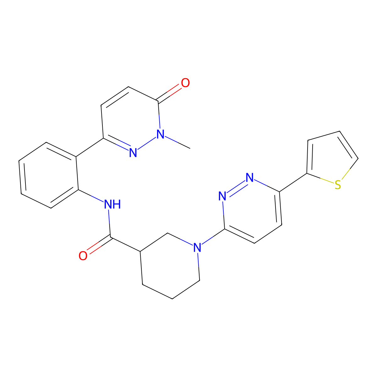 N-(2-(1-methyl-6-oxo-1,6-dihydropyridazin-3-yl)phenyl)-1-(6-(thiophen-2-yl)pyridazin-3-yl)piperidine-3-carboxamide molecular structure, CAS 1448075-08-8