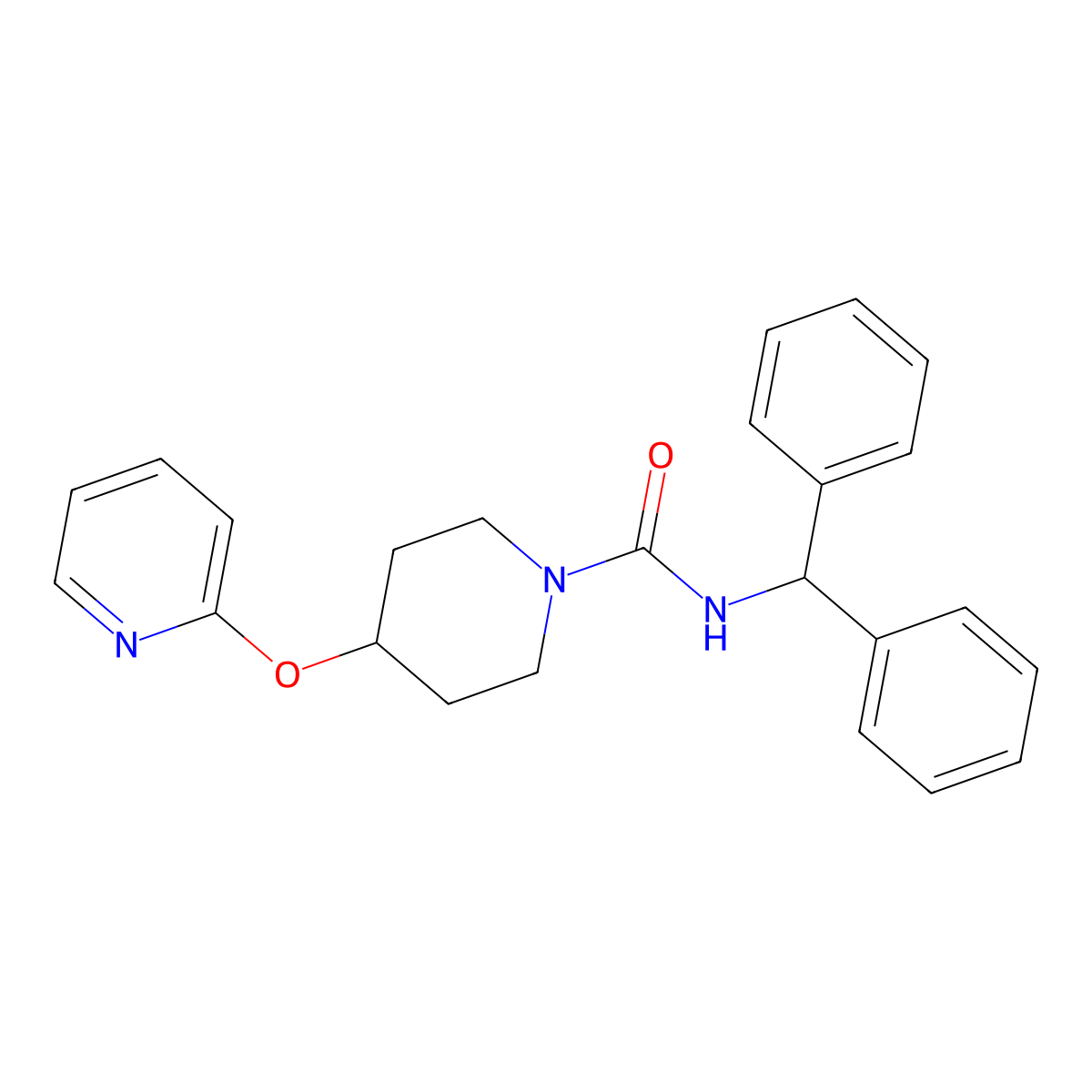 N-benzhydryl-4-(pyridin-2-yloxy)piperidine-1-carboxamide molecular structure, CAS 1448075-14-6