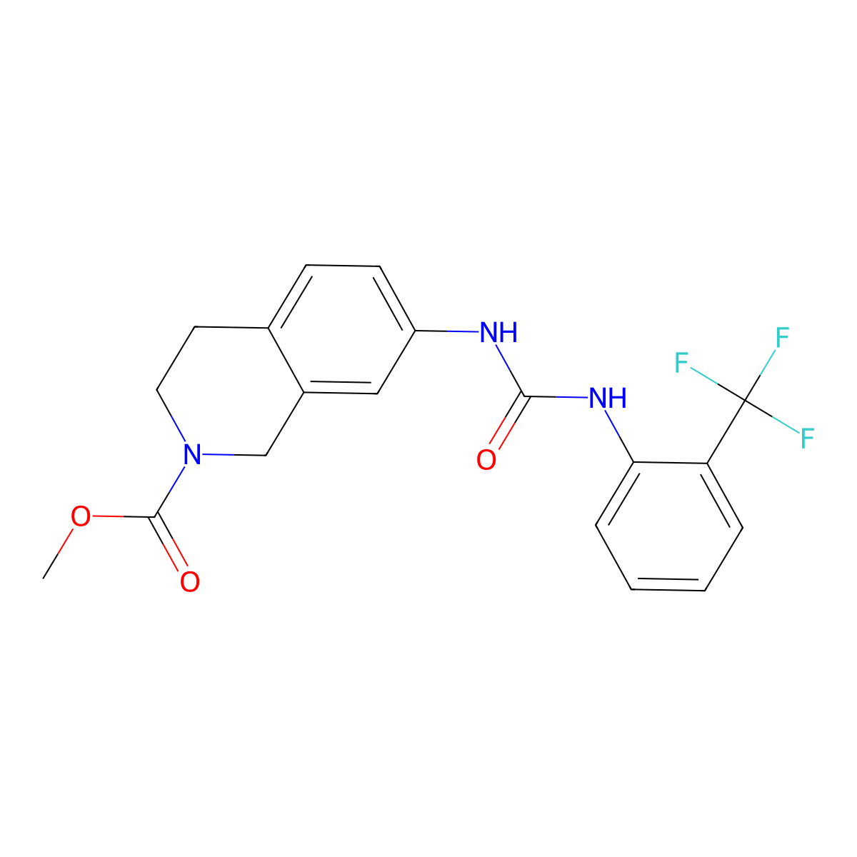 methyl 7-(3-(2-(trifluoromethyl)phenyl)ureido)-3,4-dihydroisoquinoline-2(1H)-carboxylate molecular structure, CAS 1448075-16-8