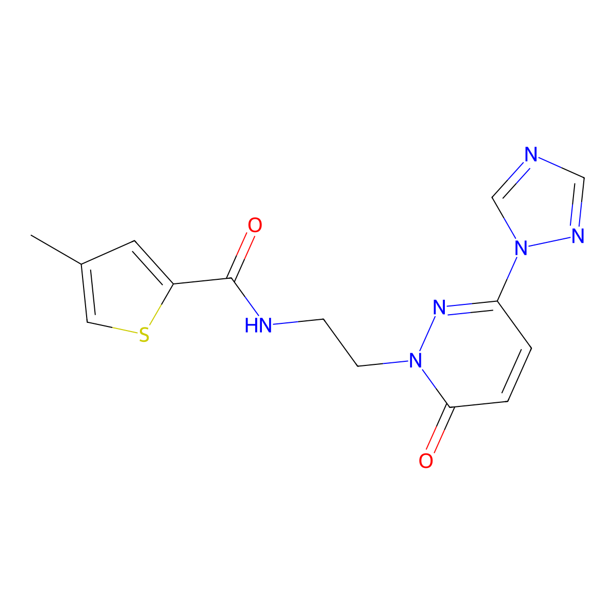 4-methyl-N-(2-(6-oxo-3-(1H-1,2,4-triazol-1-yl)pyridazin-1(6H)-yl)ethyl)thiophene-2-carboxamide molecular structure, CAS 1448075-19-1