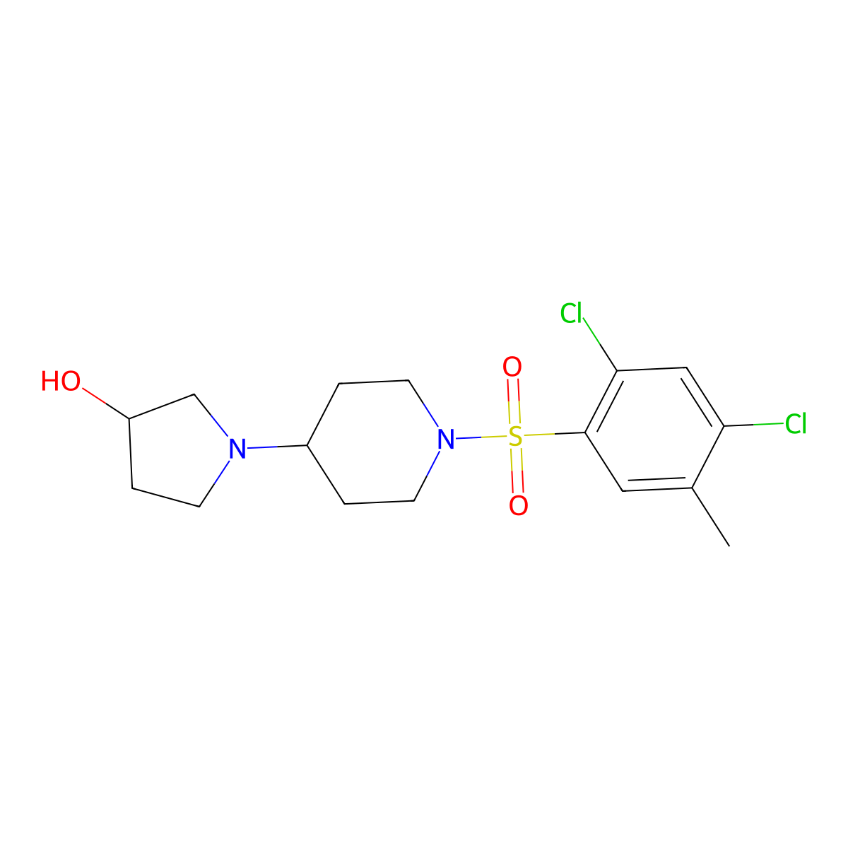 1-(1-((2,4-Dichloro-5-methylphenyl)sulfonyl)piperidin-4-yl)pyrrolidin-3-ol molecular structure, CAS 1448075-29-3