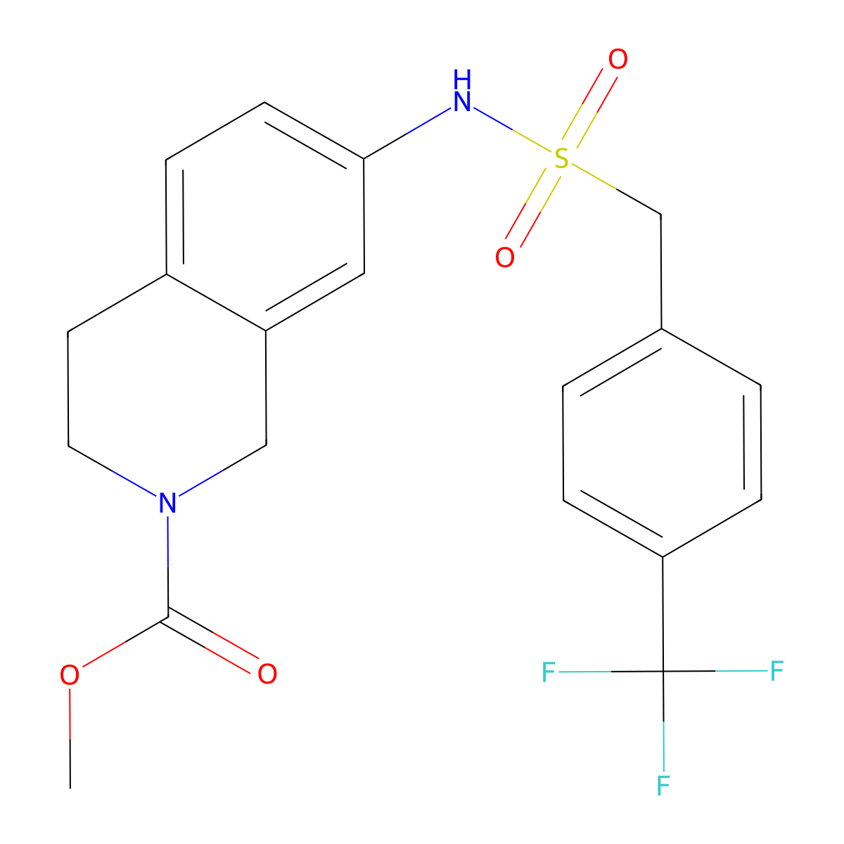 Methyl 7-{[4-(trifluoromethyl)phenyl]methanesulfonamido}-1,2,3,4-tetrahydroisoquinoline-2-carboxylate molecular structure, CAS 1448075-30-6