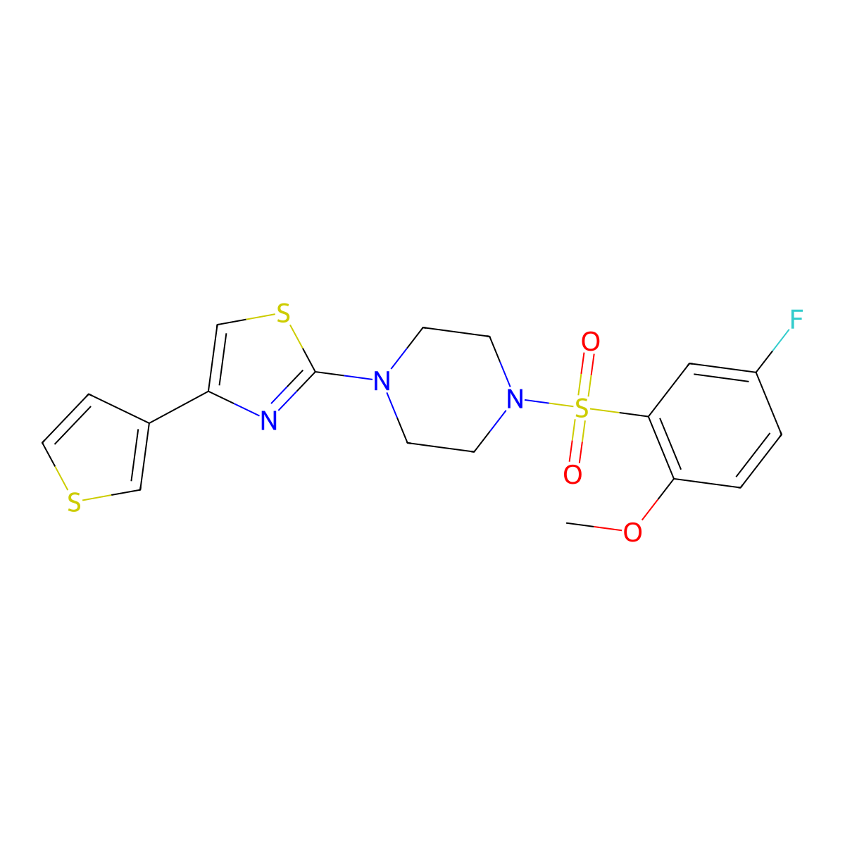 2-(4-((5-Fluoro-2-methoxyphenyl)sulfonyl)piperazin-1-yl)-4-(thiophen-3-yl)thiazole molecular structure, CAS 1448075-32-8