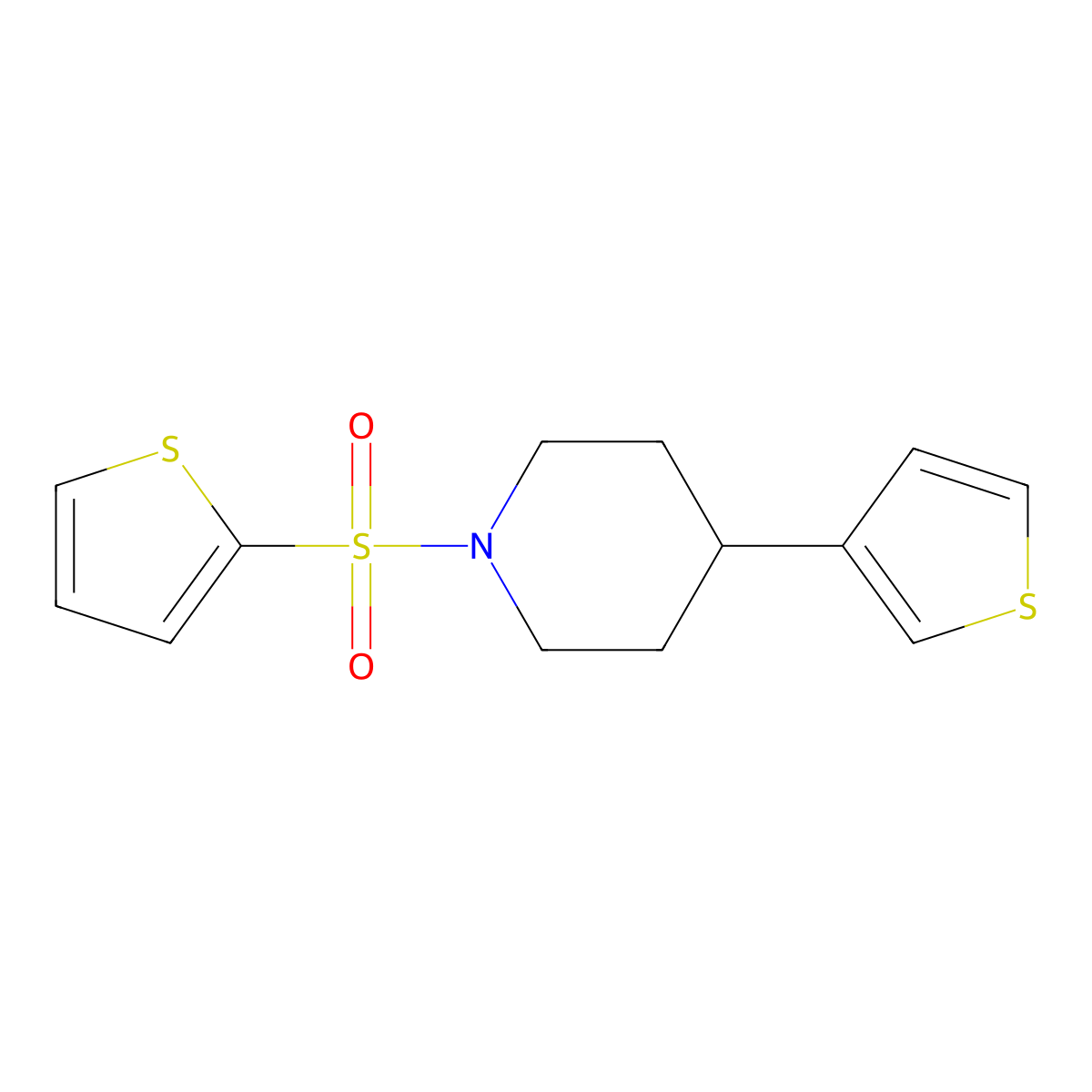 1-(Thiophen-2-ylsulfonyl)-4-(thiophen-3-yl)piperidine molecular structure, CAS 1448075-33-9