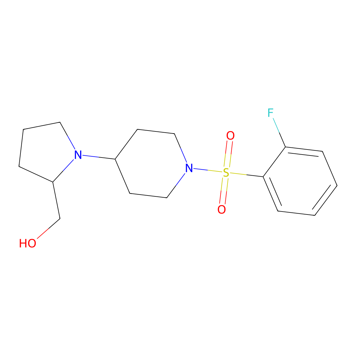 (1-(1-((2-Fluorophenyl)sulfonyl)piperidin-4-yl)pyrrolidin-2-yl)methanol molecular structure, CAS 1448075-37-3