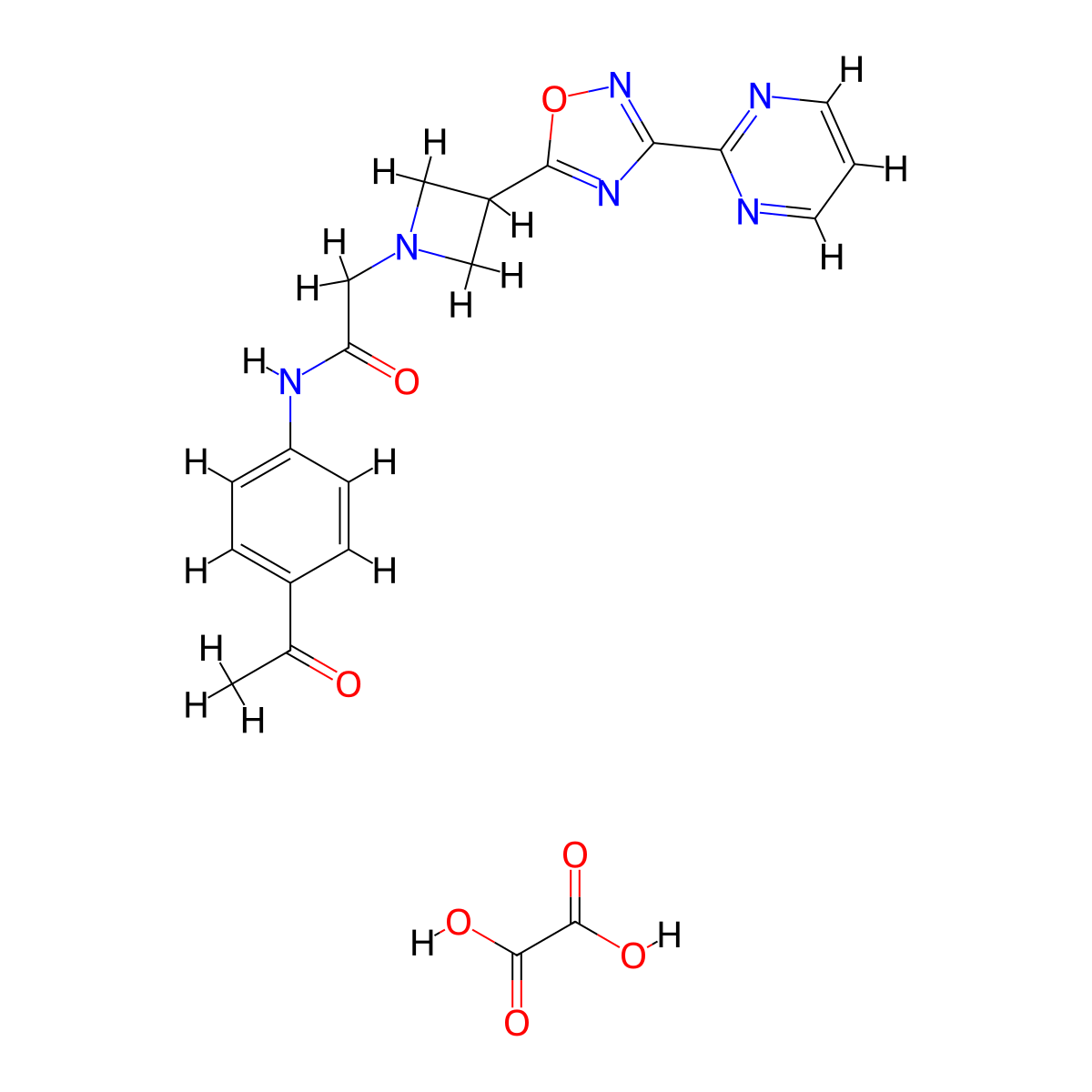 N-(4-acetylphenyl)-2-(3-(3-(pyrimidin-2-yl)-1,2,4-oxadiazol-5-yl)azetidin-1-yl)acetamide oxalate molecular structure, CAS 1448075-39-5