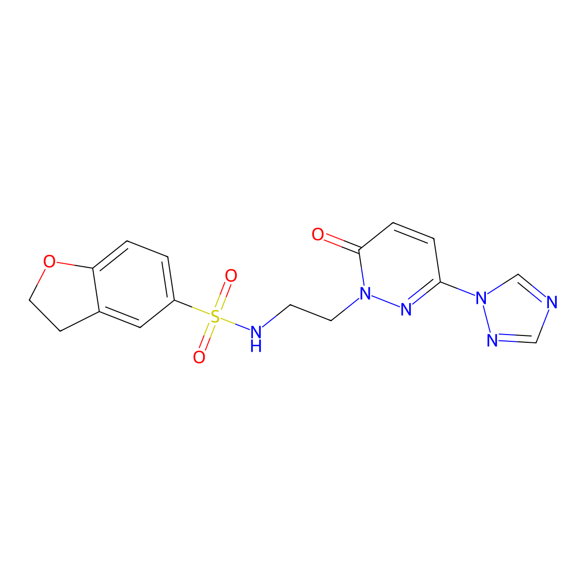 N-(2-(6-oxo-3-(1H-1,2,4-triazol-1-yl)pyridazin-1(6H)-yl)ethyl)-2,3-dihydrobenzofuran-5-sulfonamide molecular structure, CAS 1448075-48-6