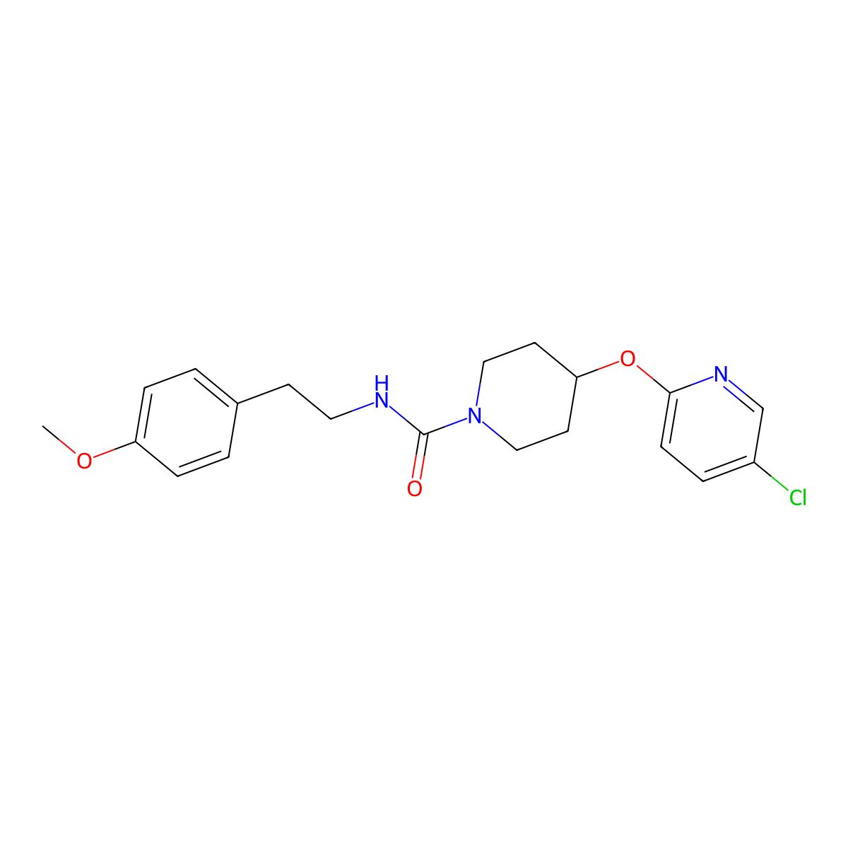 4-((5-chloropyridin-2-yl)oxy)-N-(4-methoxyphenethyl)piperidine-1-carboxamide molecular structure, CAS 1448075-49-7