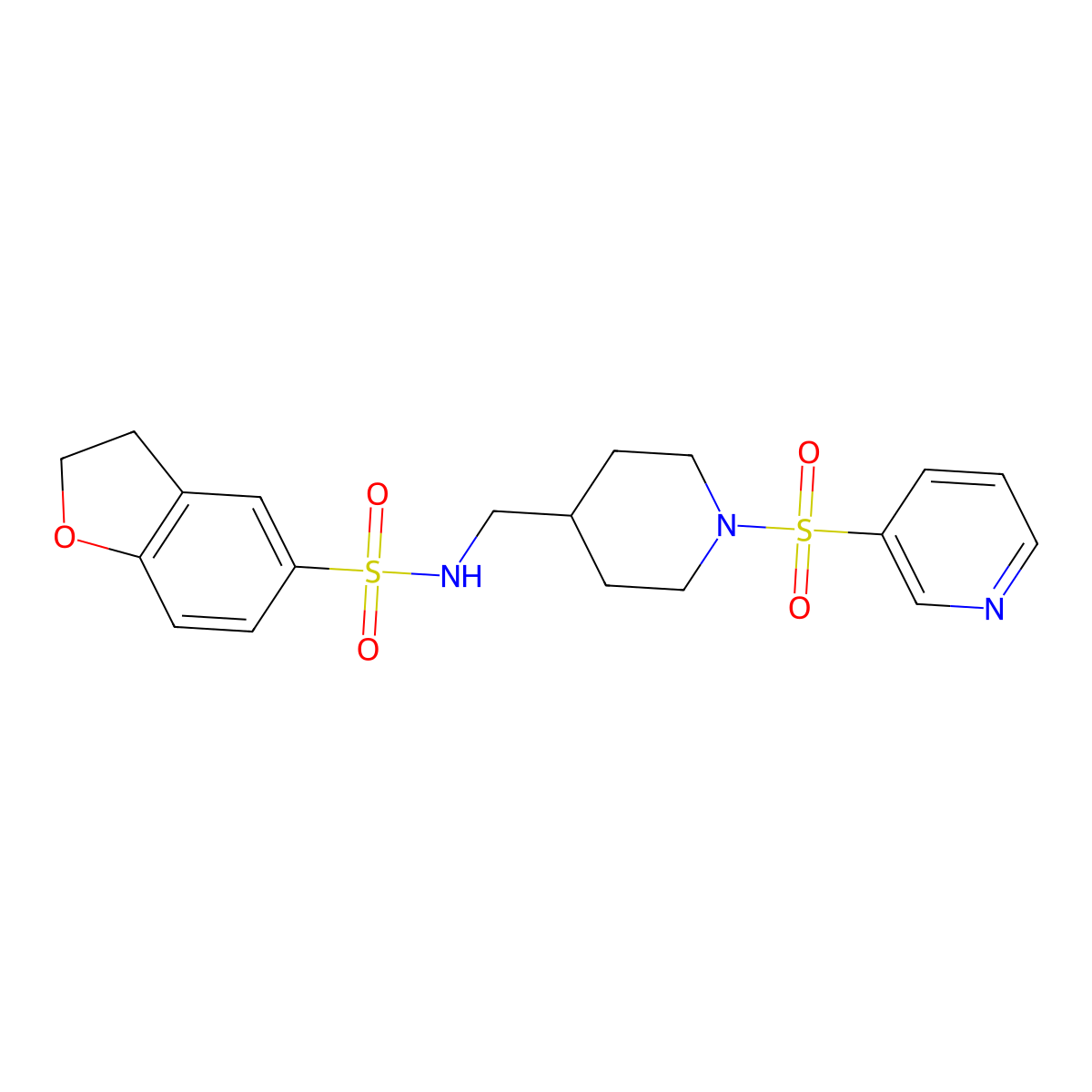 N-((1-(pyridin-3-ylsulfonyl)piperidin-4-yl)methyl)-2,3-dihydrobenzofuran-5-sulfonamide molecular structure, CAS 1448075-50-0
