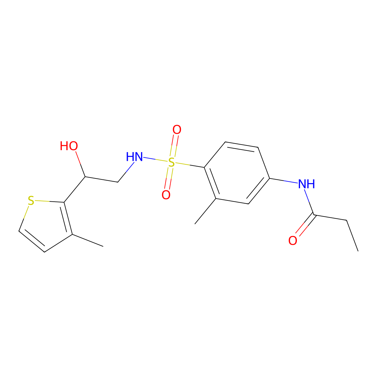 N-(4-(N-(2-hydroxy-2-(3-methylthiophen-2-yl)ethyl)sulfamoyl)-3-methylphenyl)propionamide molecular structure, CAS 1448075-51-1
