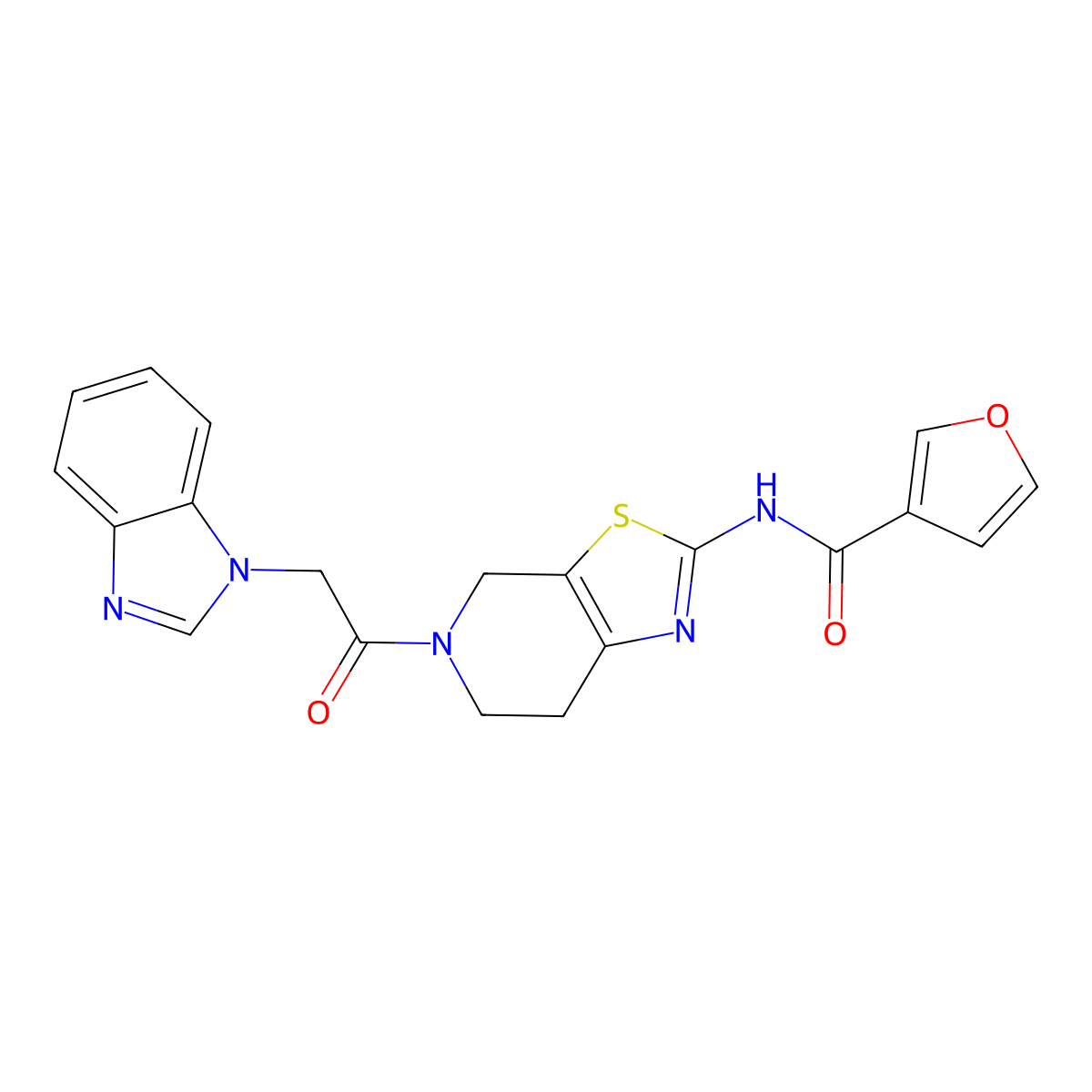 N-(5-(2-(1H-benzo[d]imidazol-1-yl)acetyl)-4,5,6,7-tetrahydrothiazolo[5,4-c]pyridin-2-yl)furan-3-carboxamide molecular structure, CAS 1448075-53-3