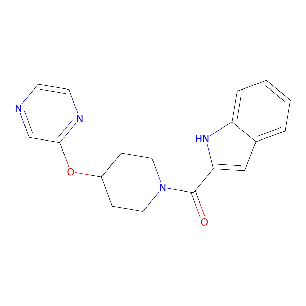 (1H-indol-2-yl)(4-(pyrazin-2-yloxy)piperidin-1-yl)methanone molecular structure, CAS 1448075-55-5