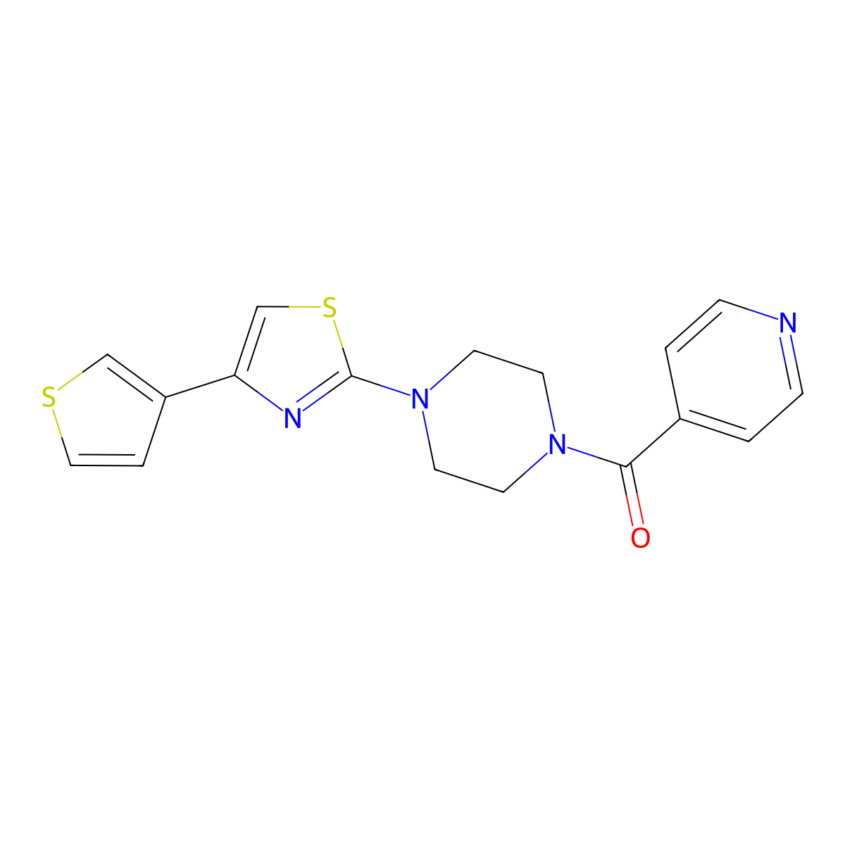 Pyridin-4-yl(4-(4-(thiophen-3-yl)thiazol-2-yl)piperazin-1-yl)methanone molecular structure, CAS 1448075-56-6