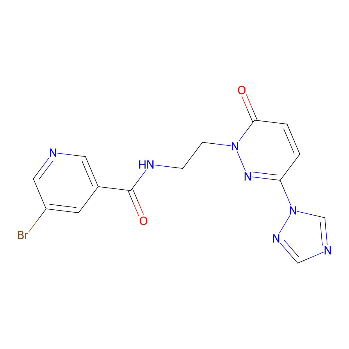 5-bromo-N-(2-(6-oxo-3-(1H-1,2,4-triazol-1-yl)pyridazin-1(6H)-yl)ethyl)nicotinamide molecular structure, CAS 1448075-60-2