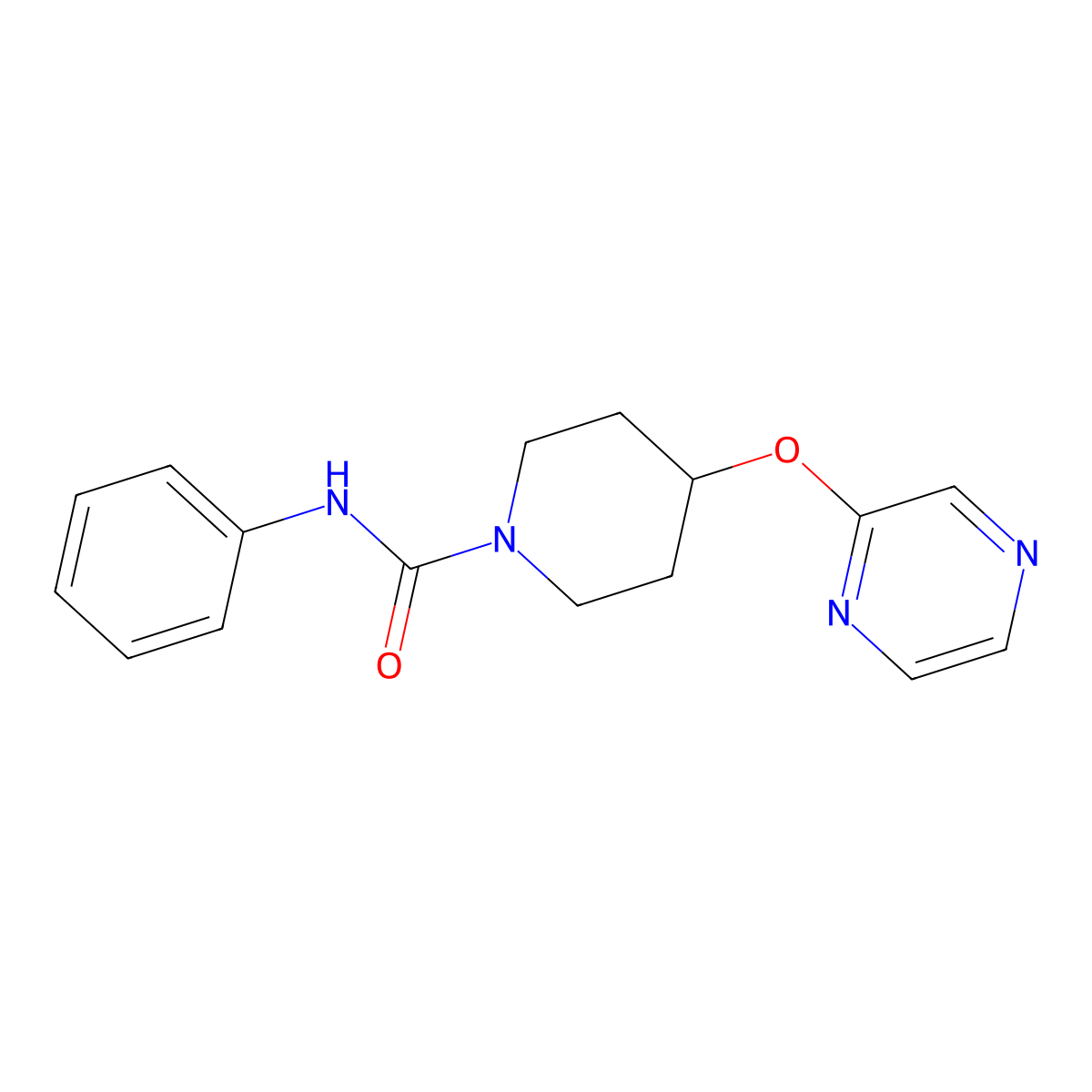 N-phenyl-4-(pyrazin-2-yloxy)piperidine-1-carboxamide molecular structure, CAS 1448075-62-4