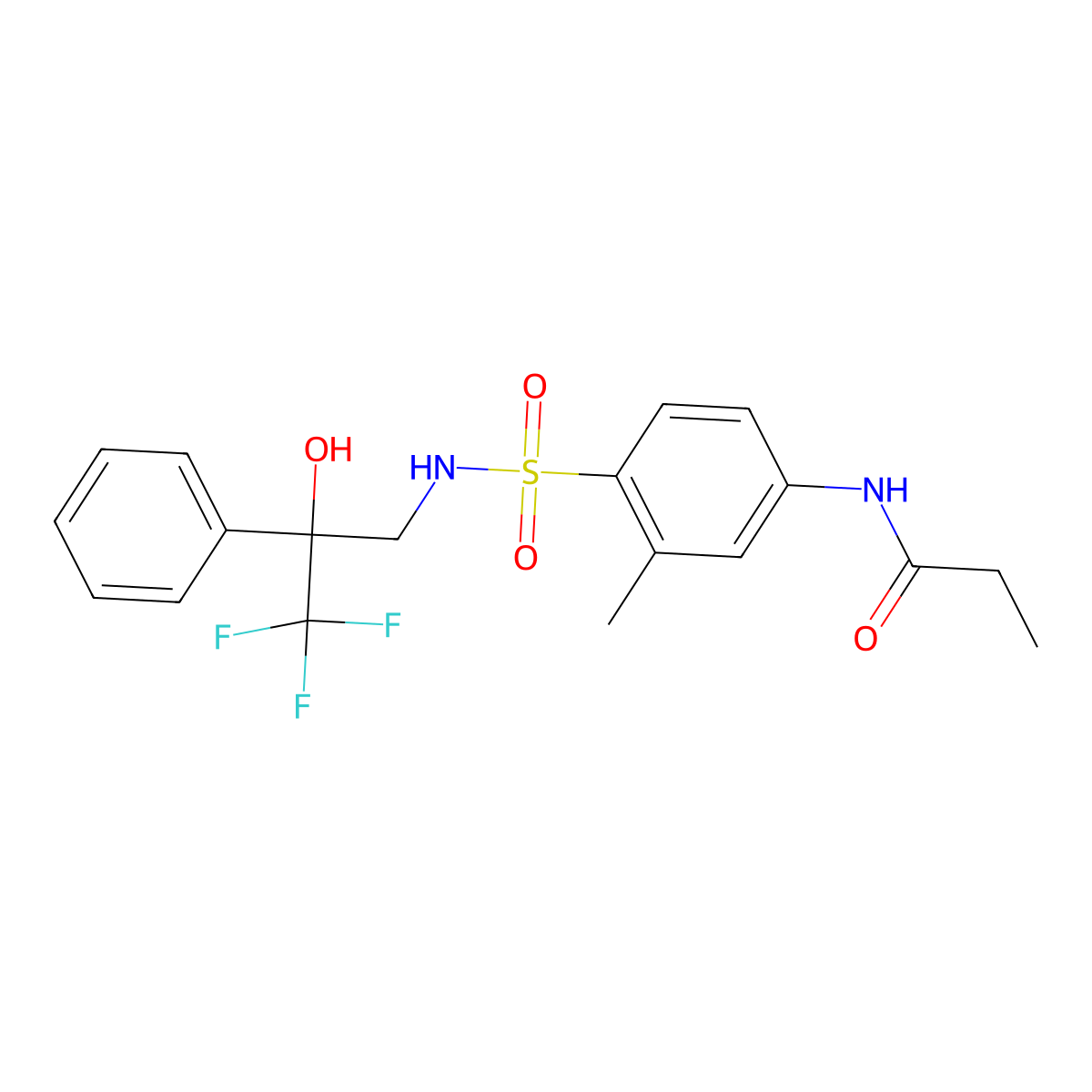 N-(3-methyl-4-(N-(3,3,3-trifluoro-2-hydroxy-2-phenylpropyl)sulfamoyl)phenyl)propionamide molecular structure, CAS 1448075-63-5