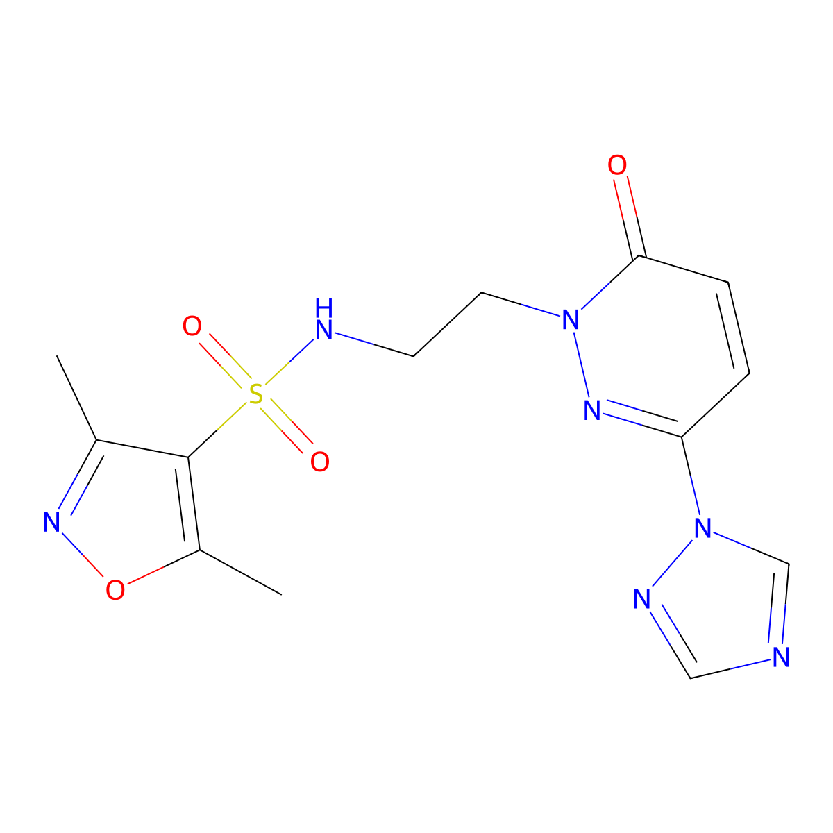 3,5-dimethyl-N-(2-(6-oxo-3-(1H-1,2,4-triazol-1-yl)pyridazin-1(6H)-yl)ethyl)isoxazole-4-sulfonamide molecular structure, CAS 1448075-69-1