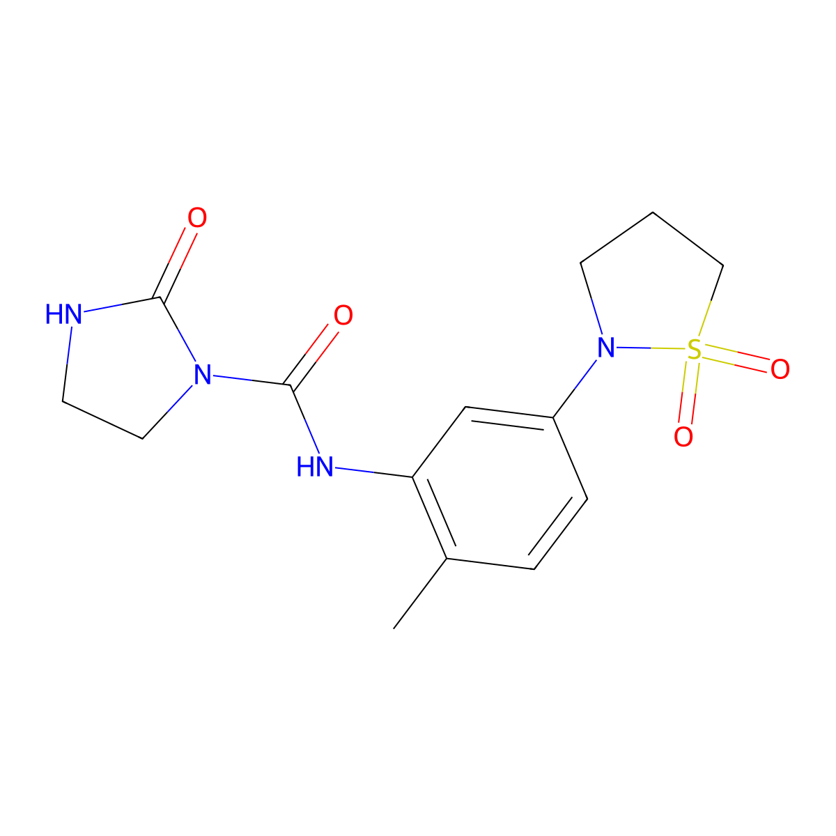 N-(5-(1,1-dioxidoisothiazolidin-2-yl)-2-methylphenyl)-2-oxoimidazolidine-1-carboxamide molecular structure, CAS 1448075-71-5