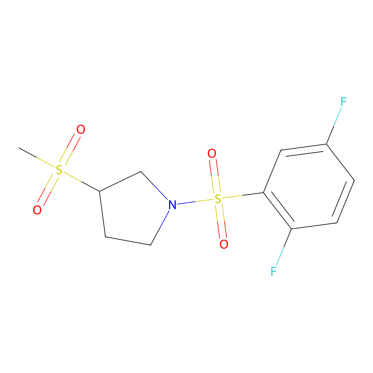 1-((2,5-Difluorophenyl)sulfonyl)-3-(methylsulfonyl)pyrrolidine molecular structure, CAS 1448075-75-9