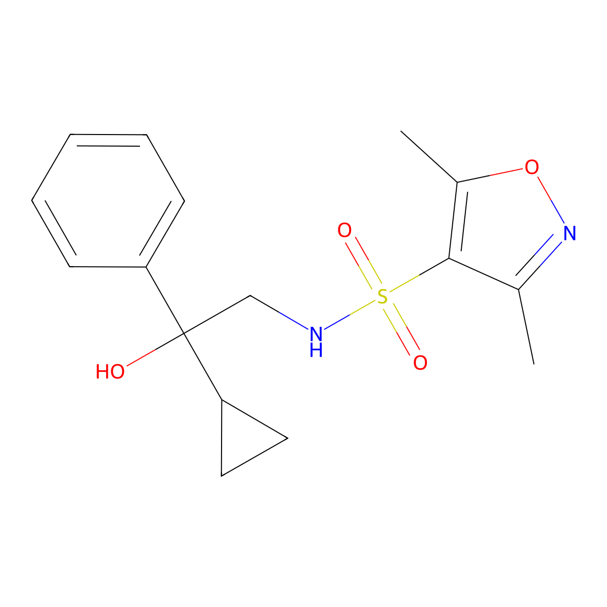 N-(2-cyclopropyl-2-hydroxy-2-phenylethyl)-3,5-dimethylisoxazole-4-sulfonamide molecular structure, CAS 1448075-78-2