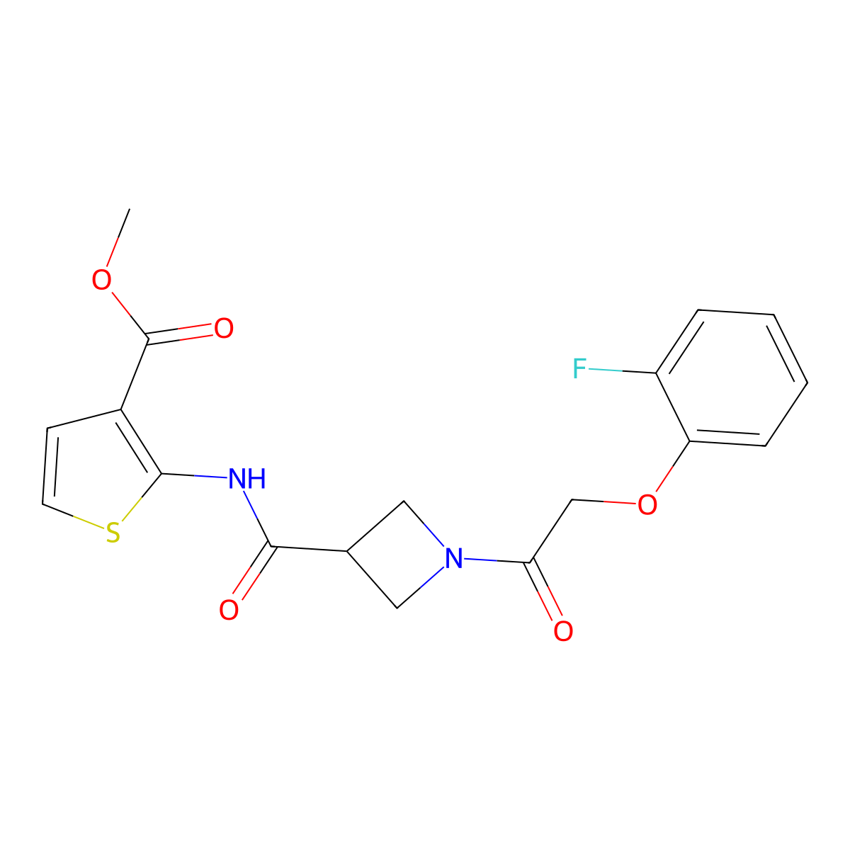 Methyl 2-(1-(2-(2-fluorophenoxy)acetyl)azetidine-3-carboxamido)thiophene-3-carboxylate molecular structure, CAS 1448075-79-3