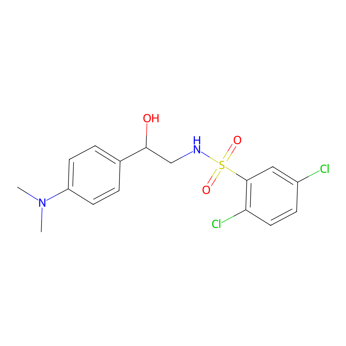 2,5-dichloro-N-(2-(4-(dimethylamino)phenyl)-2-hydroxyethyl)benzenesulfonamide molecular structure, CAS 1448075-80-6